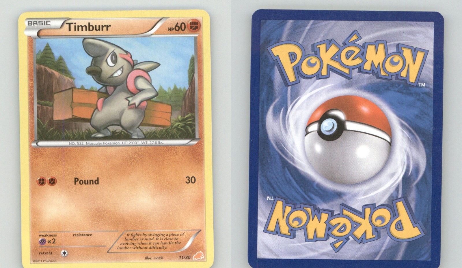 TIMBURR (#11) 11/30 COMMON BW TRAINER KIT: EXCADRILL & ZOROARK POKEMON LP