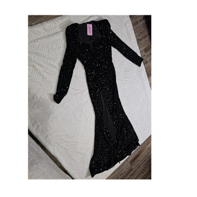 black long sleeve maxi dress with slits Slit Velvet Long Sleeve Black Maxi Dress – AnotherChill main image 0