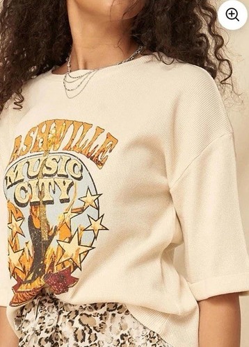 Vintage Canvas S Oversized Nashville Thermal Music City Cotton Graphic Tee Top - Picture 4 of 15