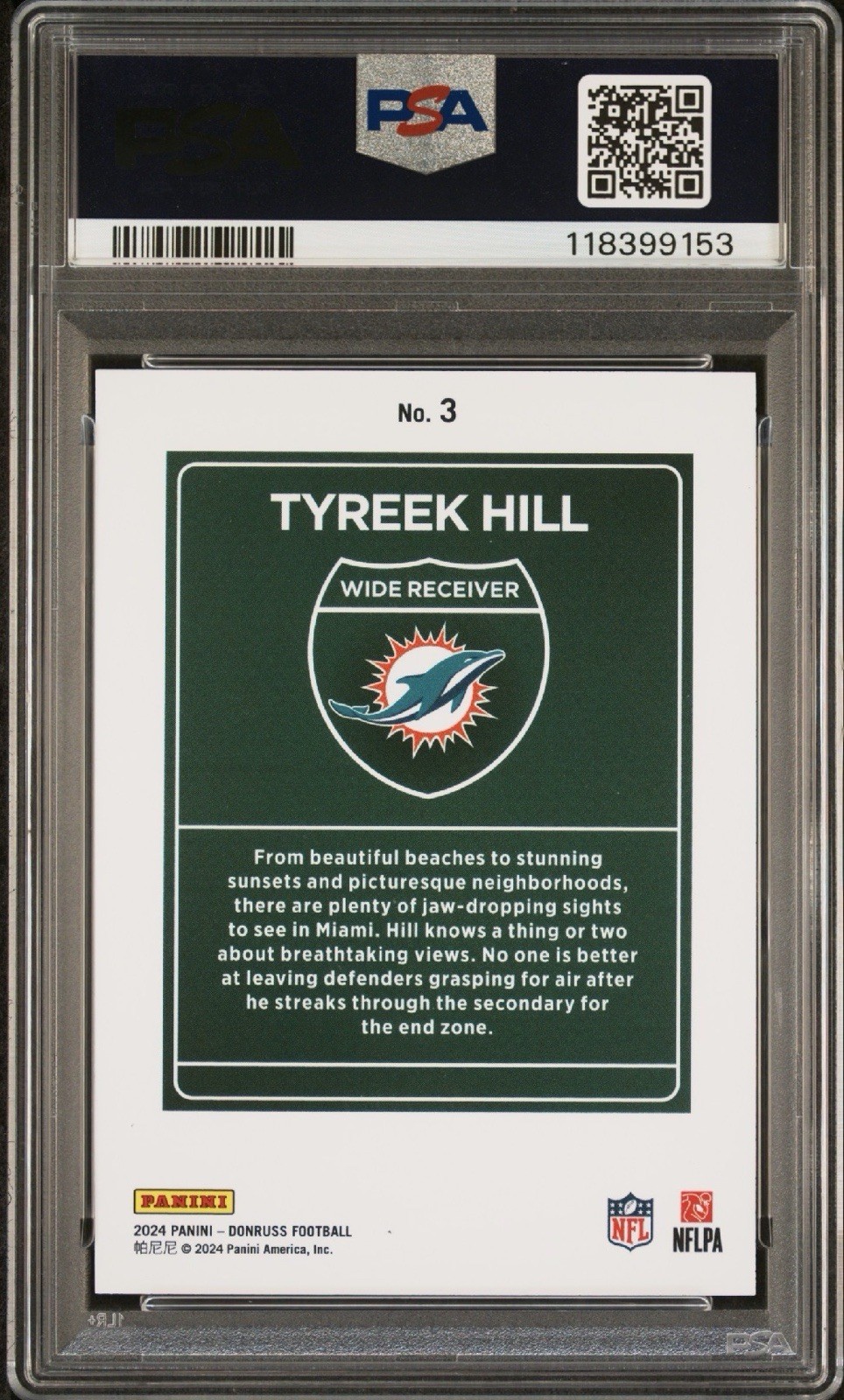 2024 Panini Donruss #3 Tyreek Hill Downtown! Miami Dolphins PSA 9 Cheetah 🐆 view 2