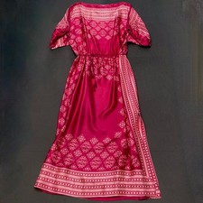 Vtg Victor Costa Maxi Hanky Dress 1970s Dark Pink Boho Dolman Sleeves Womens 1