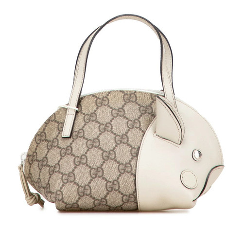 Gucci GG Supreme ZOO Pig Mini Handbag Leather PVC Beige Kids