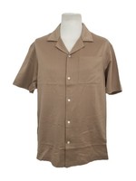 Jaeger Men's Casual Shirt Camel Brown Pocket Herringbone Cuban Collar Button New