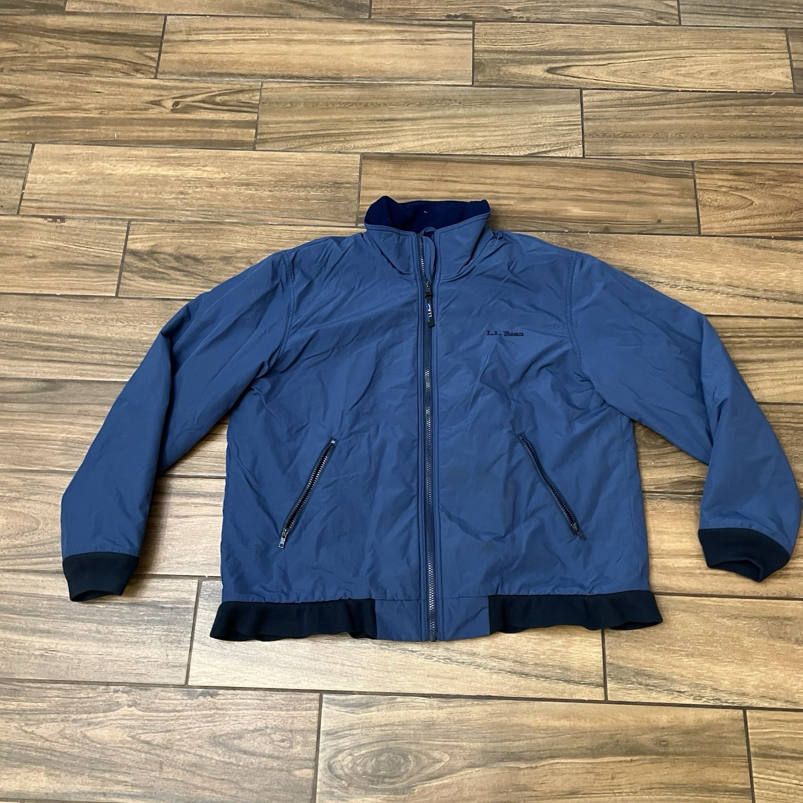 LL Bean Jacket Navy Blue Collared Heavyweight Full Zip Fleece Lined Mens Size XL