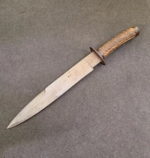 ANTIQUE 19th cen. Confederate 9 3/8" Blade Stag Handle Bowie Knife *JD* Marked. 