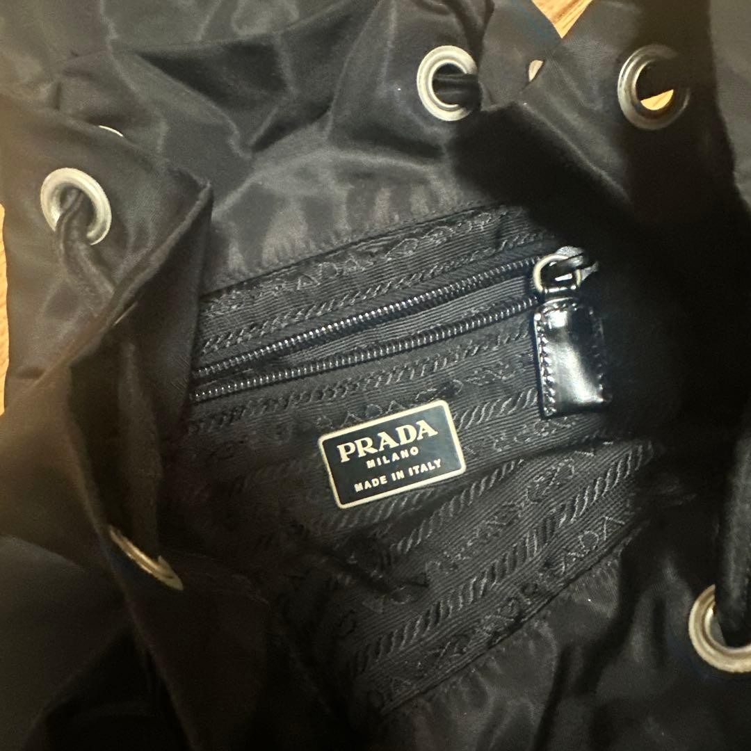Prada Nylon Drawstring Backpack Black Logo Bag Au… - image 4