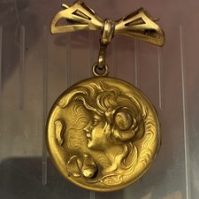 Gold Plated Round Locket Pendant Art Nouveau ...