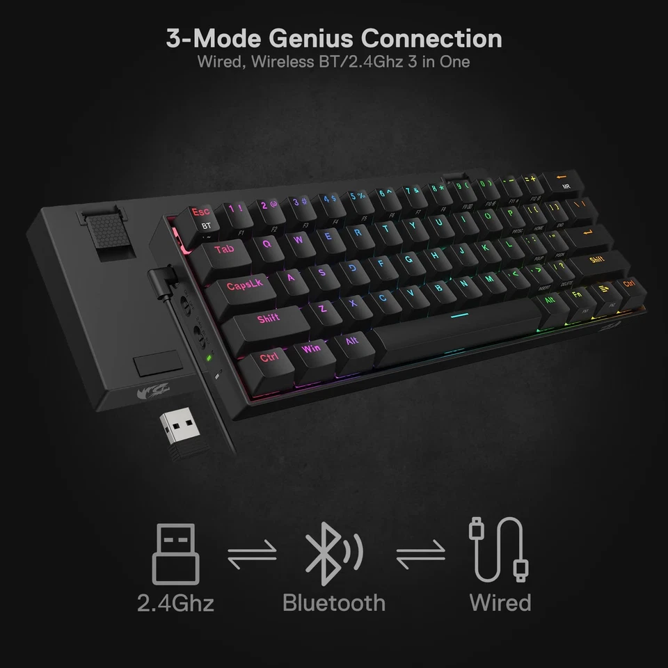 K530 Pro Draconic 60% Wireless RGB Mechanical Keyboard, BT/2.4Ghz/Wired 3-Mod... - Image 2 of 4