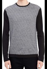 Calvin Klein Sweater Men  s Large Merino Wool Geometric Italian Yarn Black White