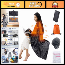 Portable Heated Blanket 70"x42" with 20000mAh Power Bank, 3 Heat Levels, Timer &