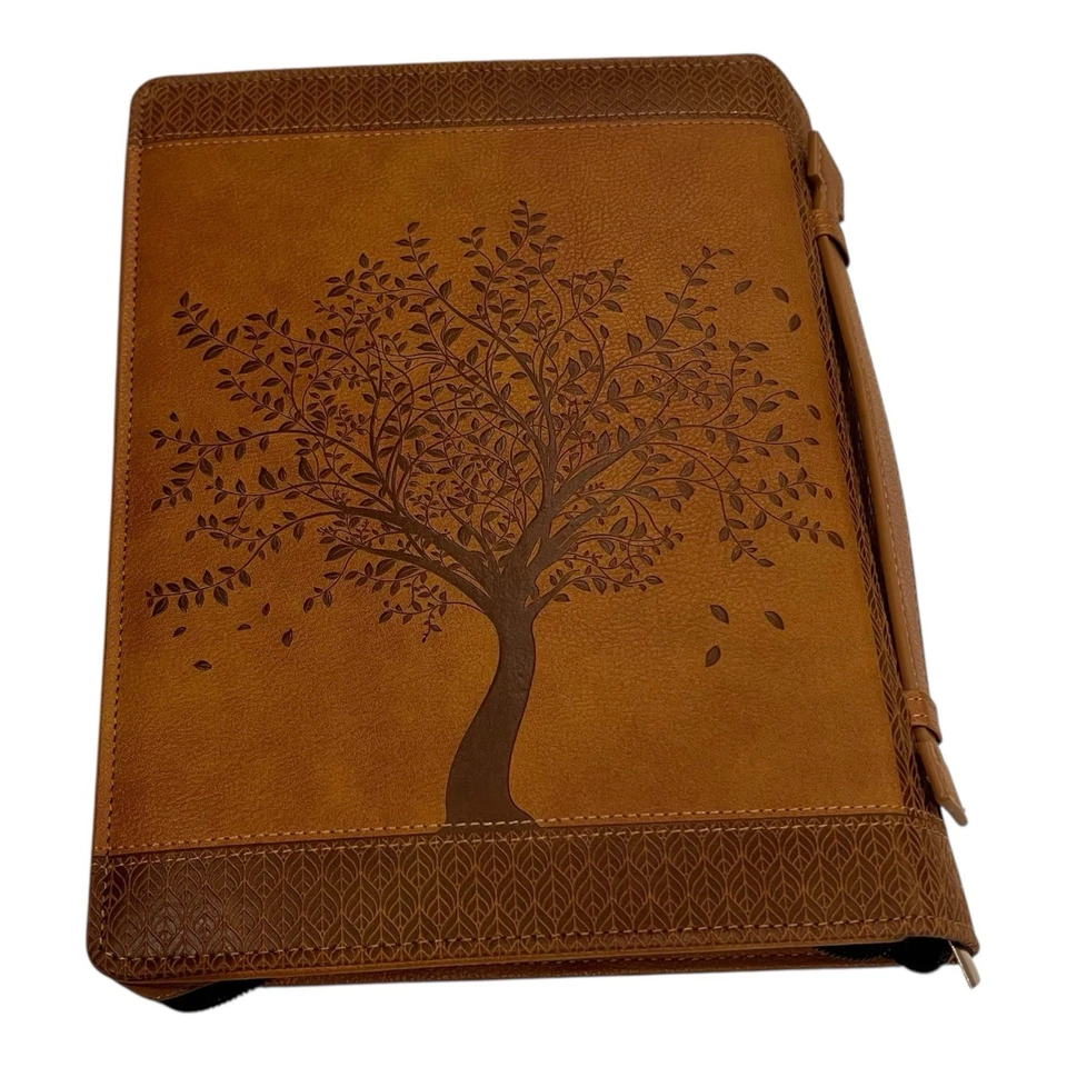 Cubierta de Biblia con Diseño de Árbol de la Vida Grabado Genuino Imitación Mango Cremallera Foto 2 de 4