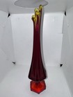 Vintage Viking Epic Column Ribbed Pedestal Swung Glass Bud Vase Ruby Amber Glow — photo 6