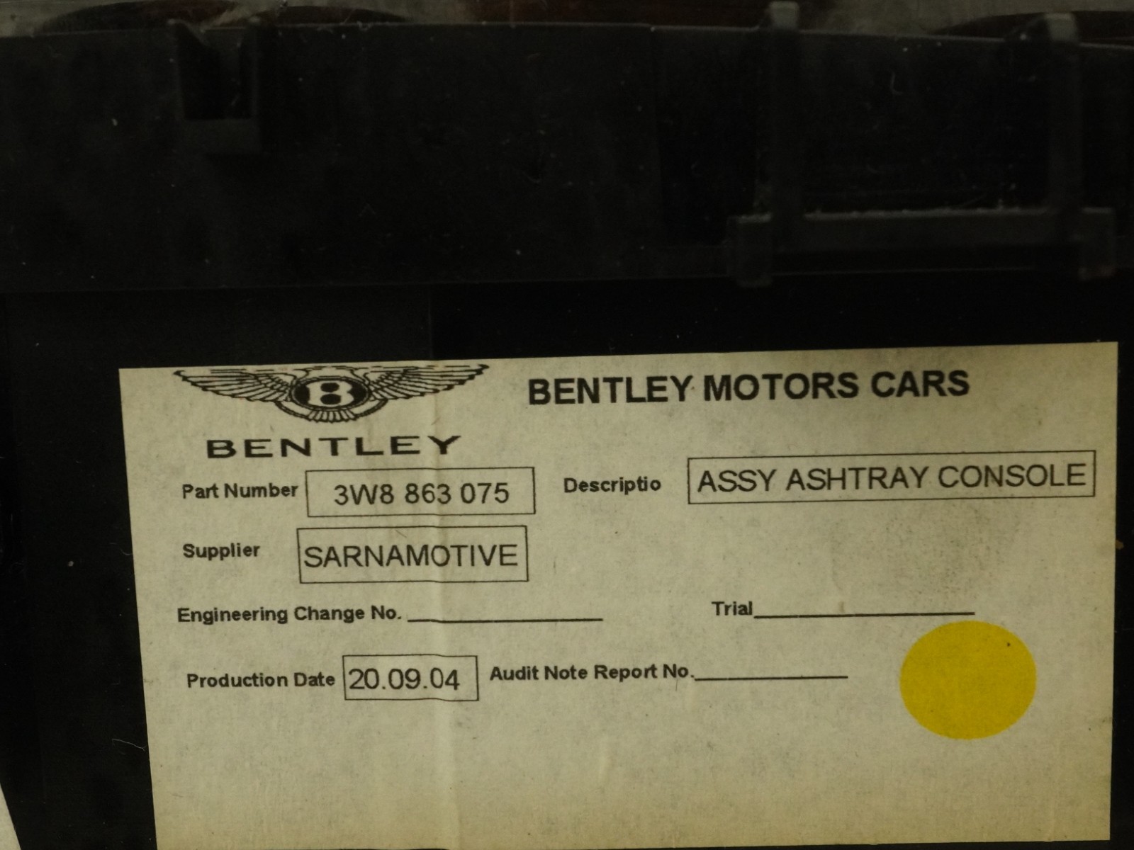 03-12 Bentley Continental GT Coupe Ash Tray Storage Cap Cover Center Console OEM