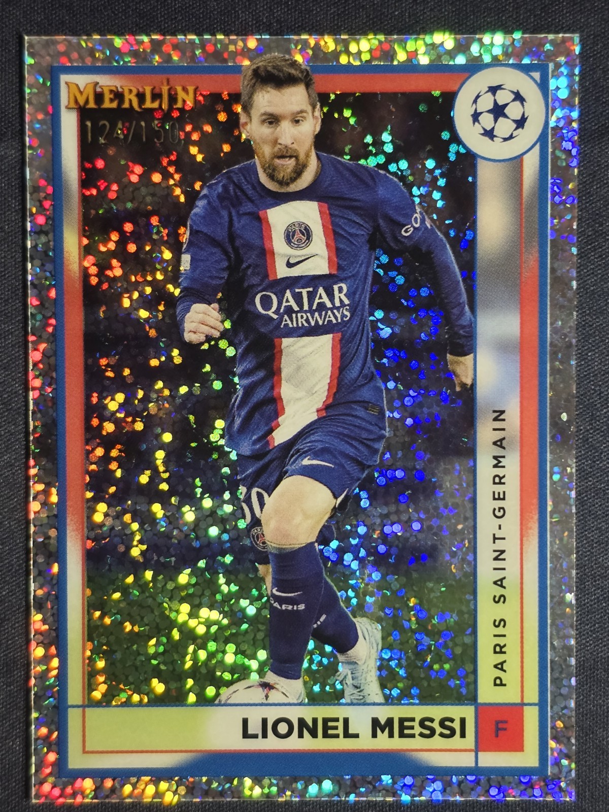 2022-23 Topps Merlin Chrome UEFA Club Lionel Messi 124/150 Speckle 104