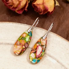 Rainbow Jasper Stone Teardrop Dangle Natural Gemstone Healing Drop Earrings Gift
