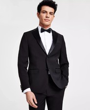  450 Calvin Klein Men's Black Skinny Fit Wool Tuxedo Jacket 40R eno2425a
