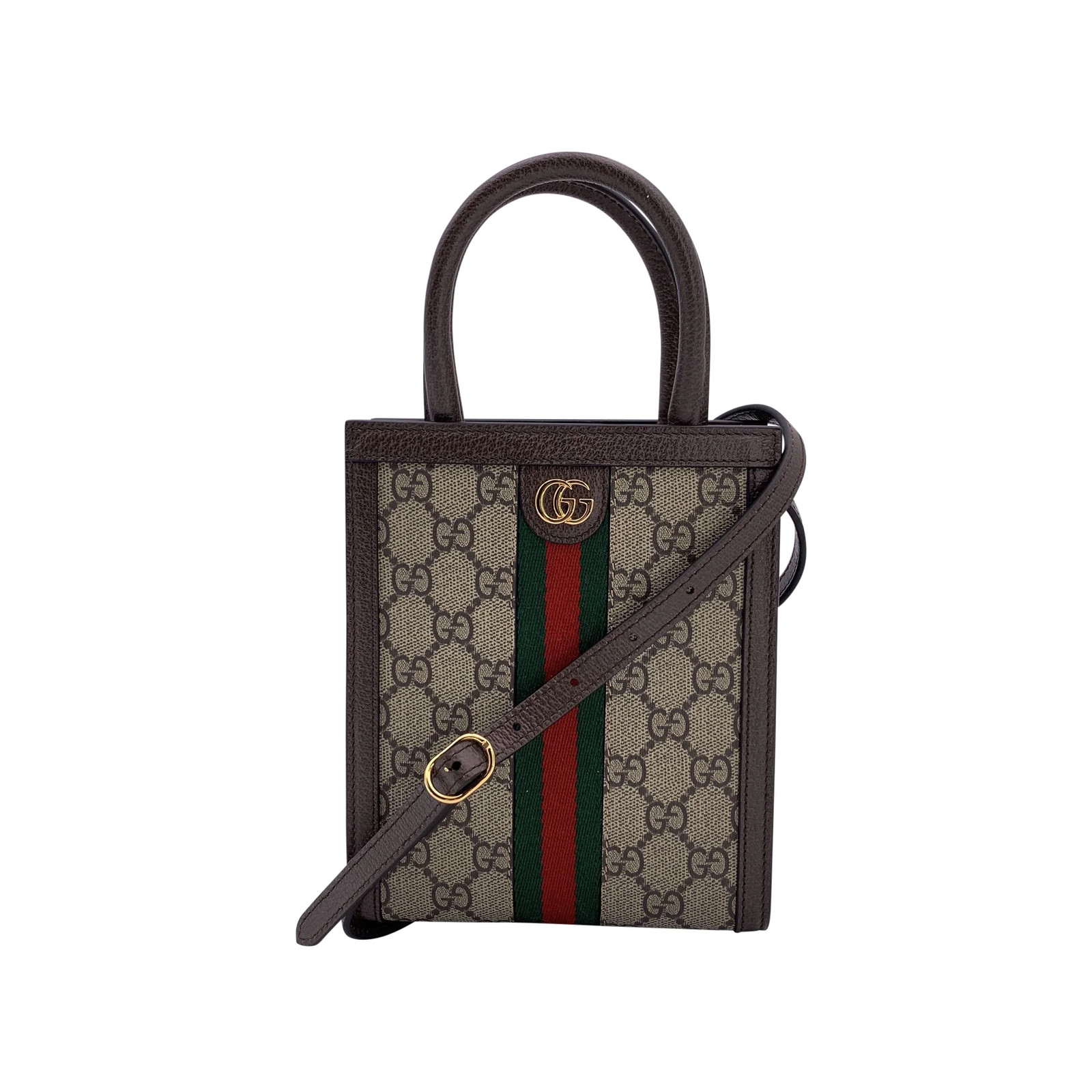 Borsa a tracolla Gucci Ophidia Mini in pelle marrone con monogramma