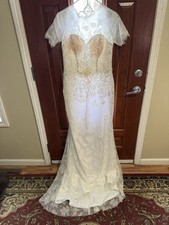 Vintage 90s Beaded White Lace Wedding Bridal Dress-30  Waist