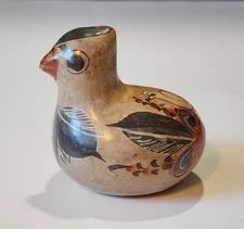 Tonala Folk Art Clay Pottery Dove Quail Hand painted Signed Mexico 