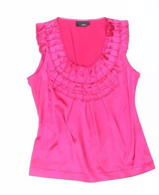 Next Damen rosa ärmellos Satin Rüschen Tunika Bluse Größe 10