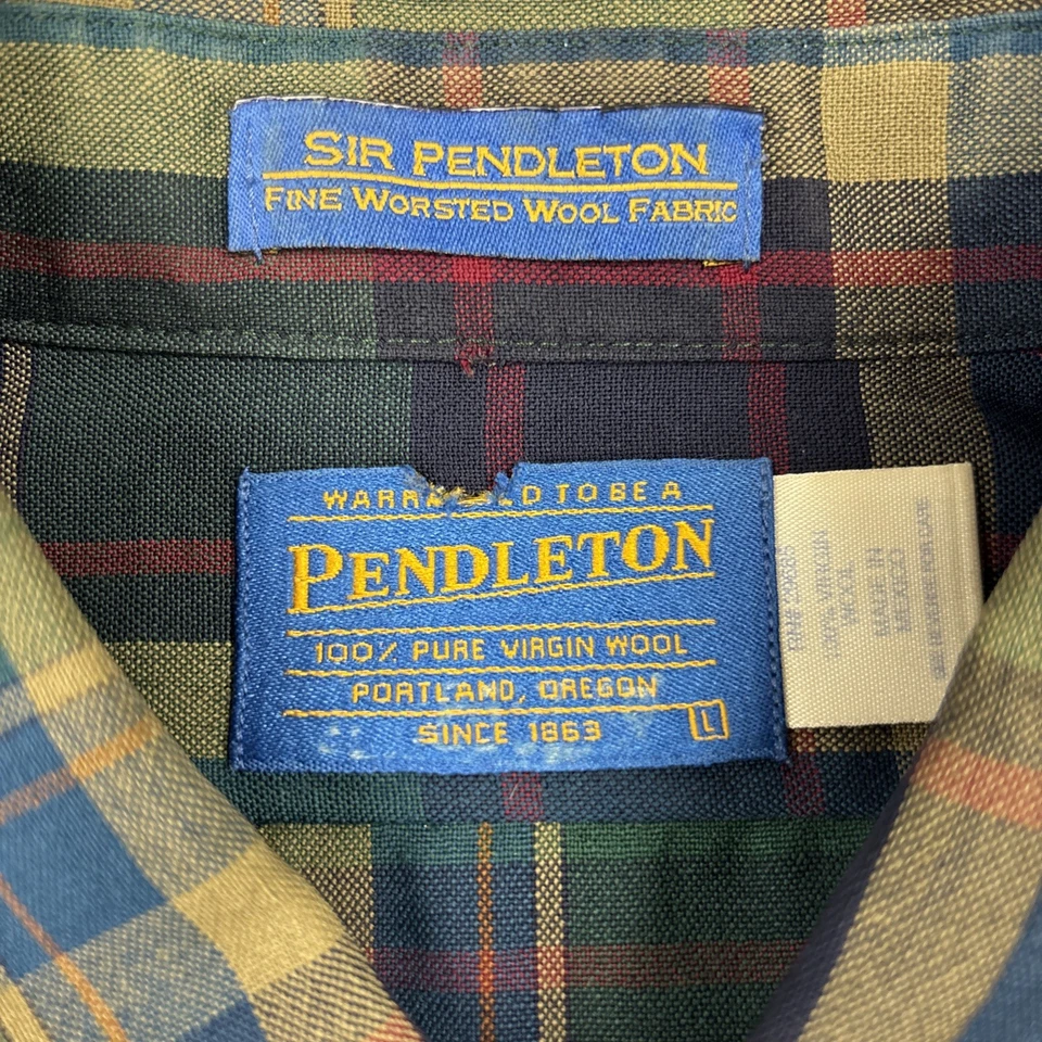 Camisa Pendleton De Colección Franela Abotonada Para Hombres L Verde A Cuadros Manga Larga Años 90 Y2K Foto 3 de 4