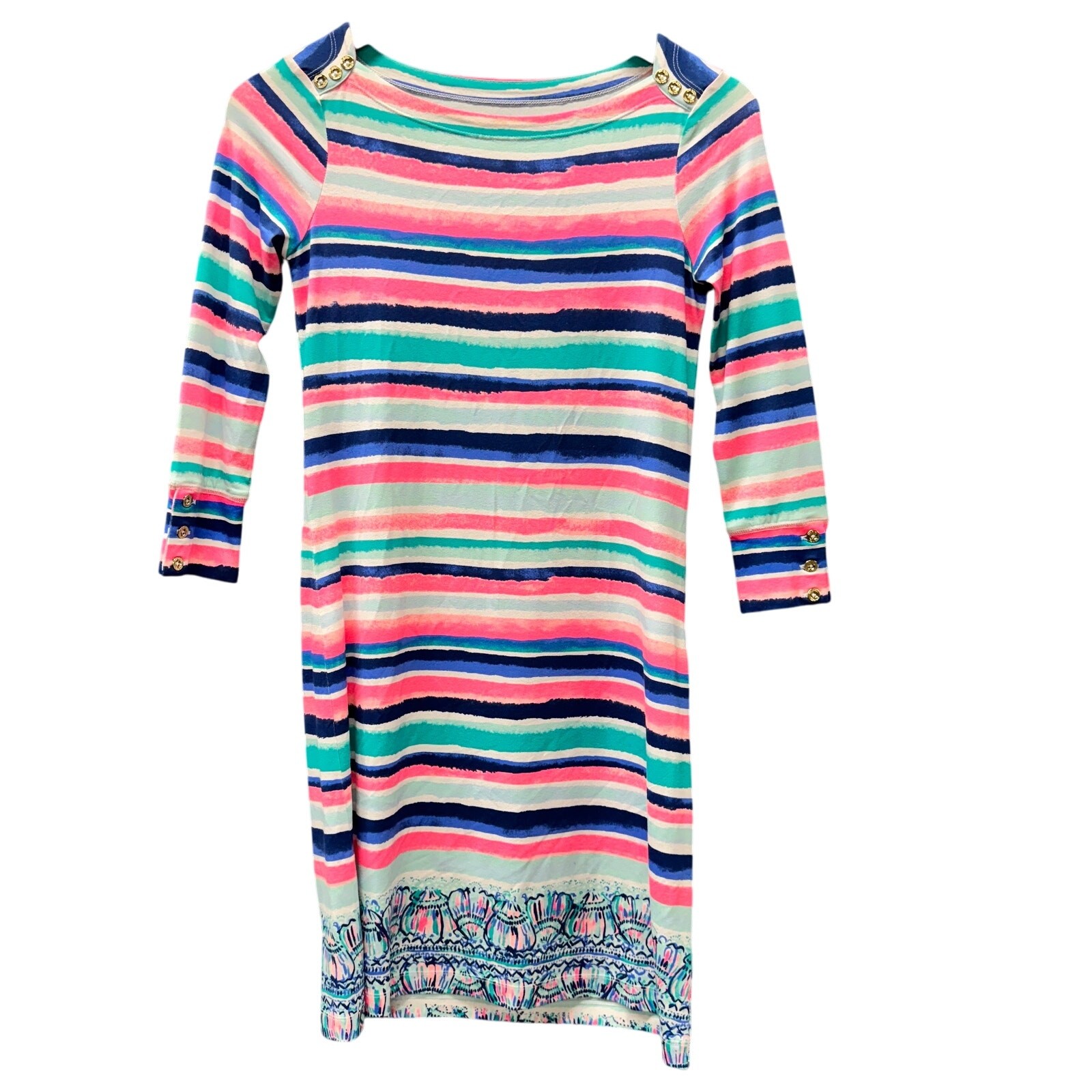 Lilly Pulitzer Sophie Dress Womens XXS UPF 50+ Pink Blue Coastal Stripe Shift