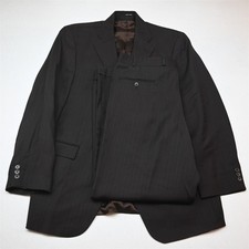 Vtg Y2K 2000s Boxy 44R 36x30 Brown Striped 100 Wool Mens Jacket Pants Suit