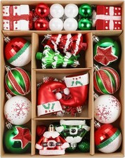 Christmas Ball Ornaments Set, 50 ct Red Green White Assorted Xmas Santa Hat