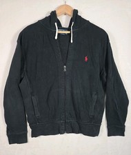 Vintage Polo Ralph Lauren Hoodie Full Zip Black Pony Logo Jacket Men's L Y2K