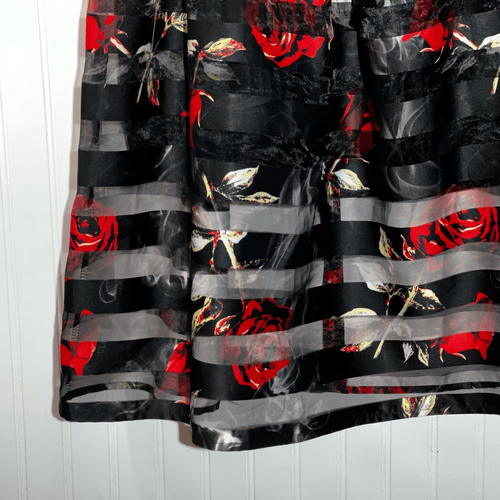 Jasmine Mesh Overlay Pleated Skirt Womens XLarge Black Red Rose Sheer Mini Lined - Picture 4 of 12