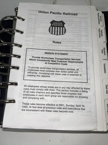 Vtg UP Union Pacific Railroad Operating Manuals Book Binder UP Collectable 1994 - Picture 4 of 6