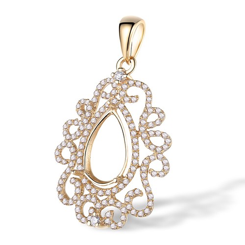 1/2ct Natural Diamond Pendant 10K Yellow Gold Pear Cut 10x6mm Semi Mount Setting - 第 2/4 張圖片