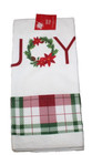 Joy Winter Christmas Kitchen Towel 15 x 25 Dish Hand Wreath Plaid