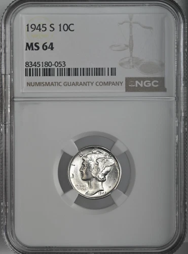 1945-S  10C  MERCURY SILVER DIME  "SAN FRANCISCO MINT"  NGC MS64 #8345180-053