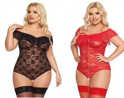 SOFTLINE PLUS SIZE BODY ROT SCHWARZ SCHULTERFREI  ouvert reizwäsche clubwear