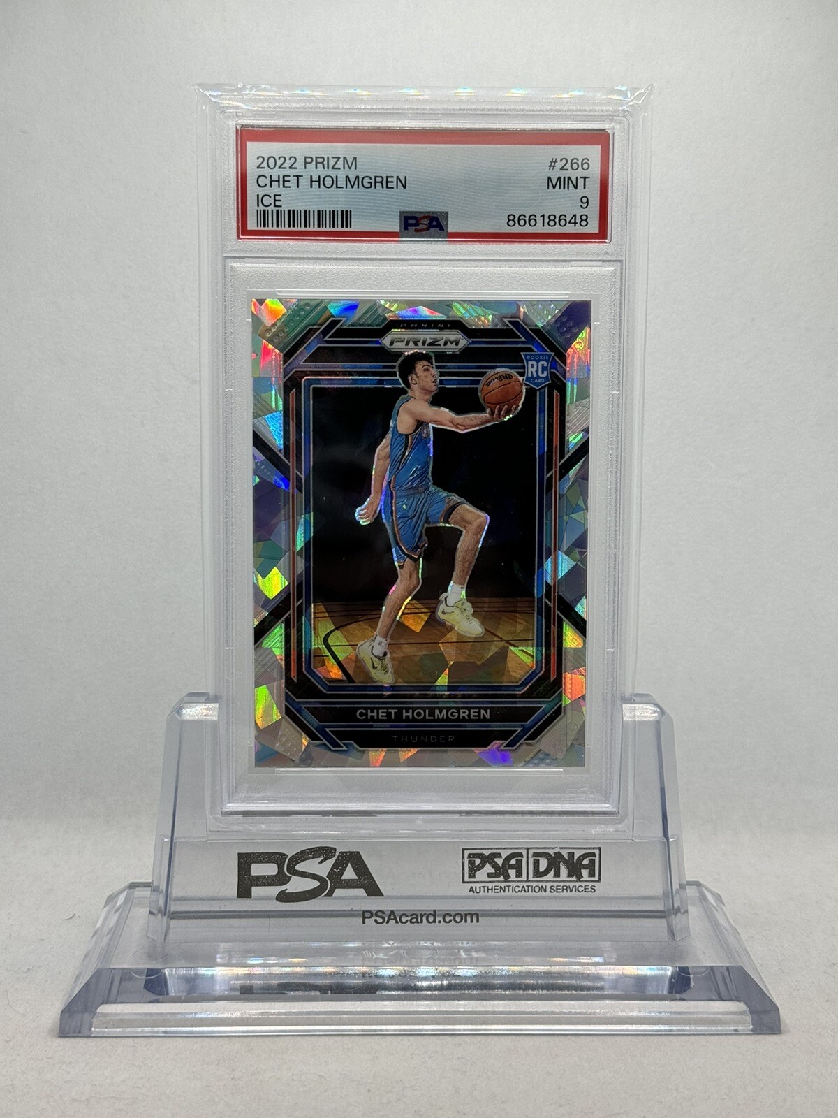 Chet Holmgren #266 2022 Prizm Cracked Ice Rookie RC PSA 9 OKC Thunder