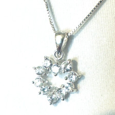 Solid Sterling Silver Necklace Brilliant Cubic Zirconia Open Heart Pendant