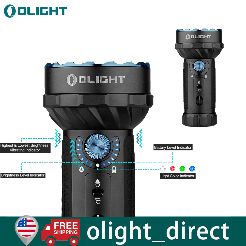 Potente linterna Olight Marauder mini 7000 lúmenes con LED de color RGB negra