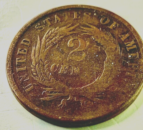 1865 Philadelphia Mint Kupfer Zwei Cent Münze - Bild 2 von 2