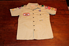 Boy Scouts of America BSA Men's Shirt Tan Medium Sewn Patches Short Sleeve