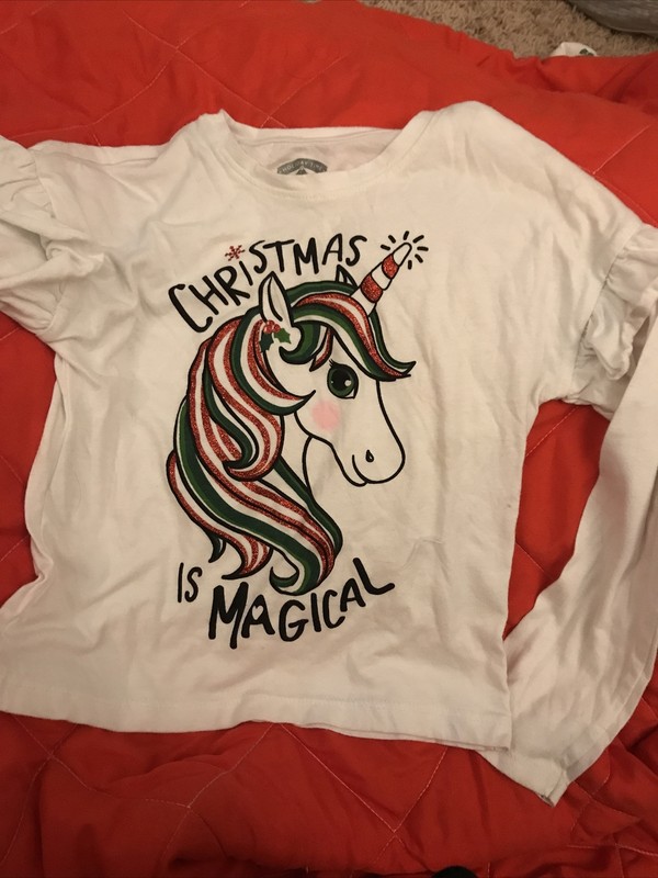 HOLIDAY TIME SMALL 4-5 CHRISTMAS UNICORN RED GLITTERS TOP