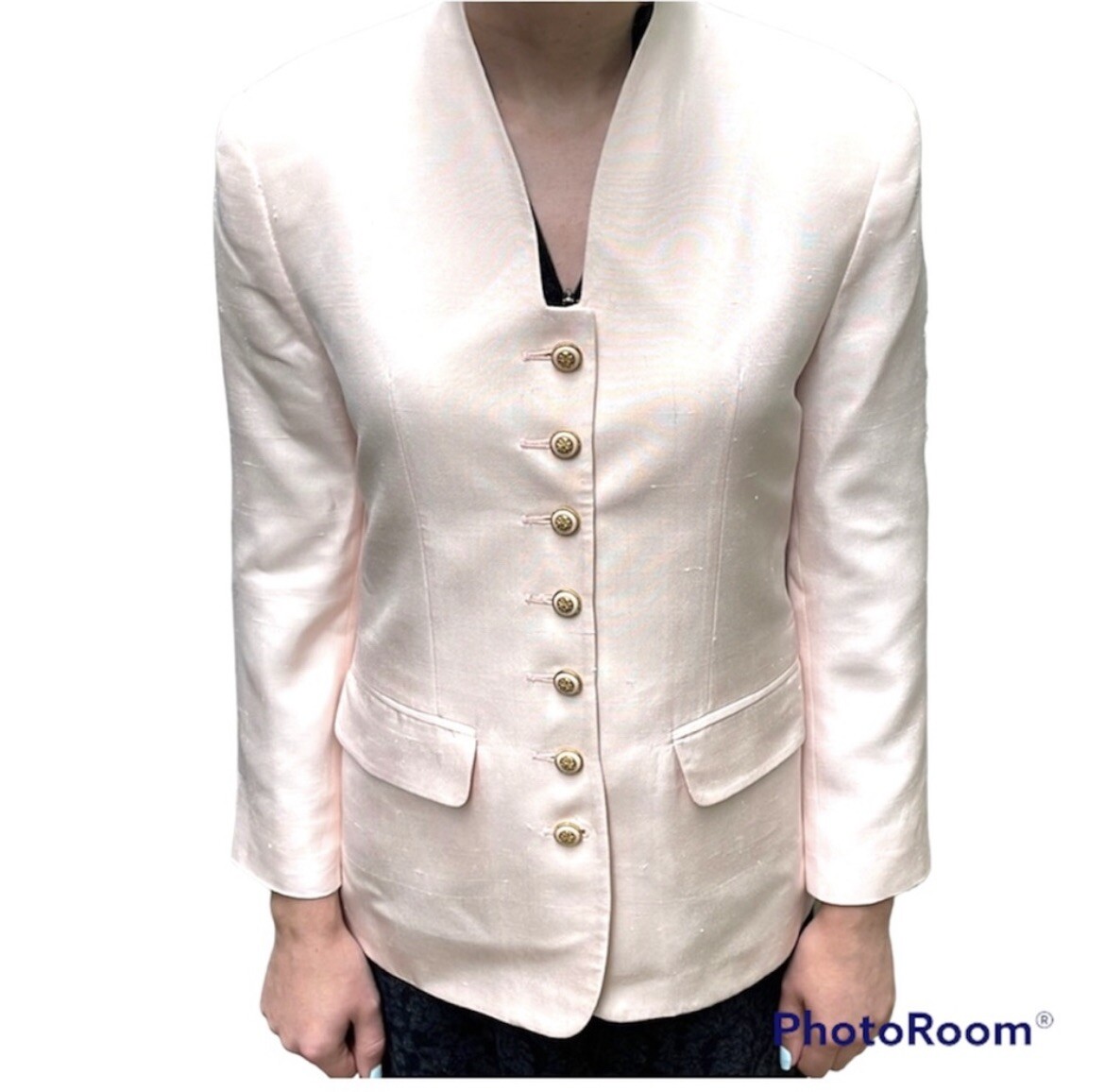 Herbert Grossman Saks 5th Avenue  Blush Pink Silk Blazer Jacket Size 8P Vintage