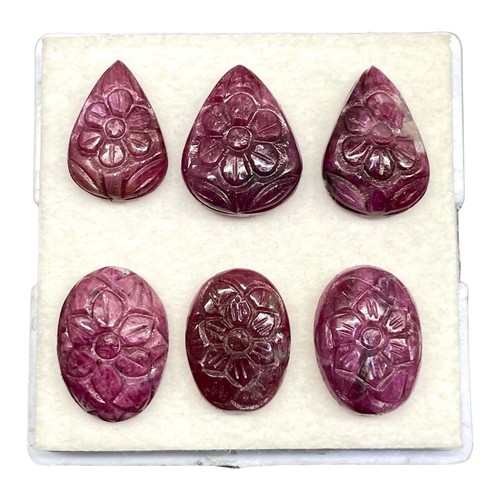 6 Pcs Natural Ruby Unheated Rare Moghul Carved Exclusive Gemstones Lot 55.30 Cts - Picture 3 of 14