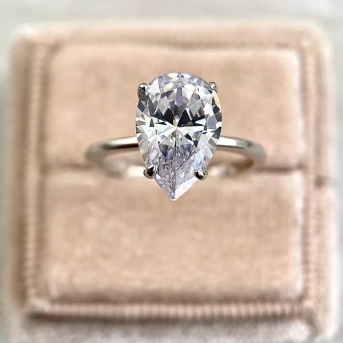 Certified Natural RARE 3.45ct VS1 Pear White Diamond 925 Silver Ring For Women - 第 1/9 張圖片