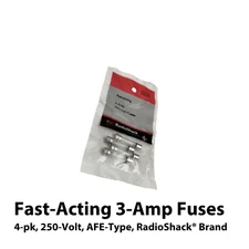 4-pk Fast-Acting 3-Amp 250-Volt Fuses, RadioShack® Brand 270-1009, AFE Type