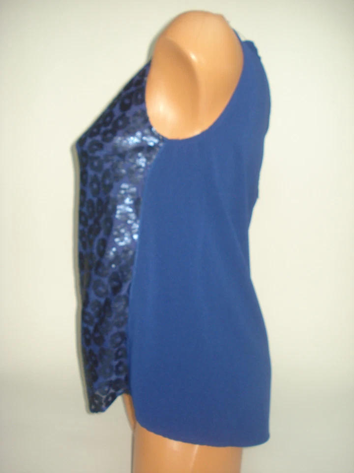 Blusa regata feminina Covington azul leopardo lantejoulas sem mangas - Imagem 4 de 4