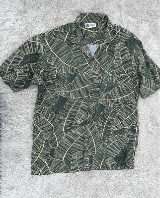 Vintage Aloha Republic Men's Large Green Palm Leaf Short Sleeve Button Up Shirt
