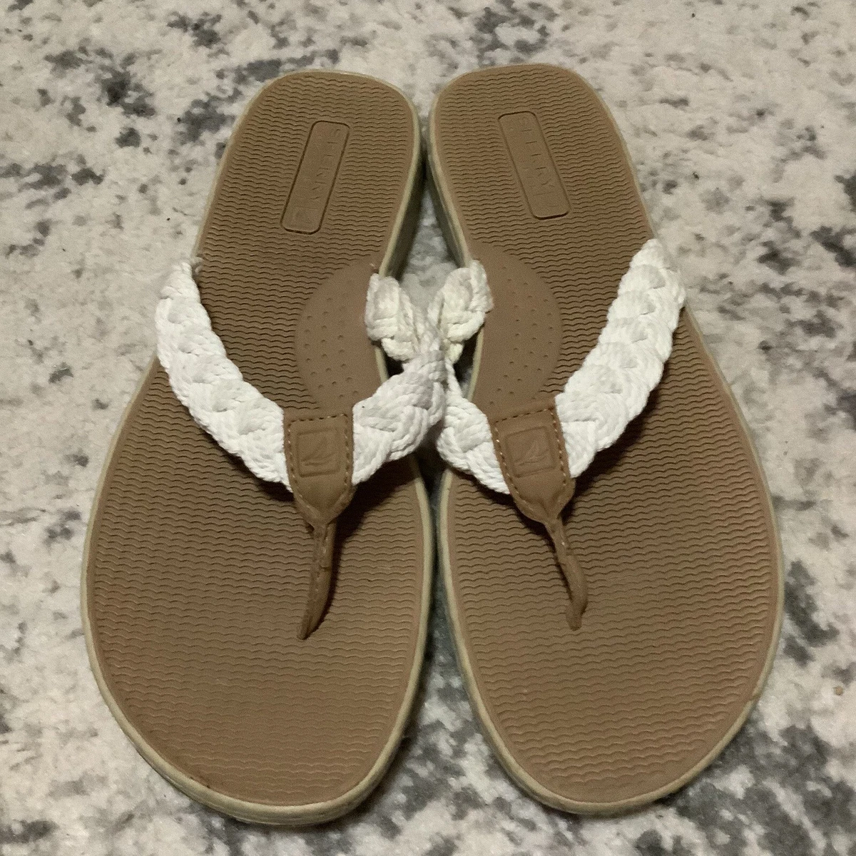 Sperry Top Sider Tuckerfish White Braided Rope Flip Flop Sandals