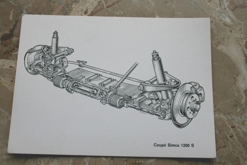Tolles techn. Zeichnung Hinterachse Simca 1200S ca.1970 !RAR! 13 x 18 cm!