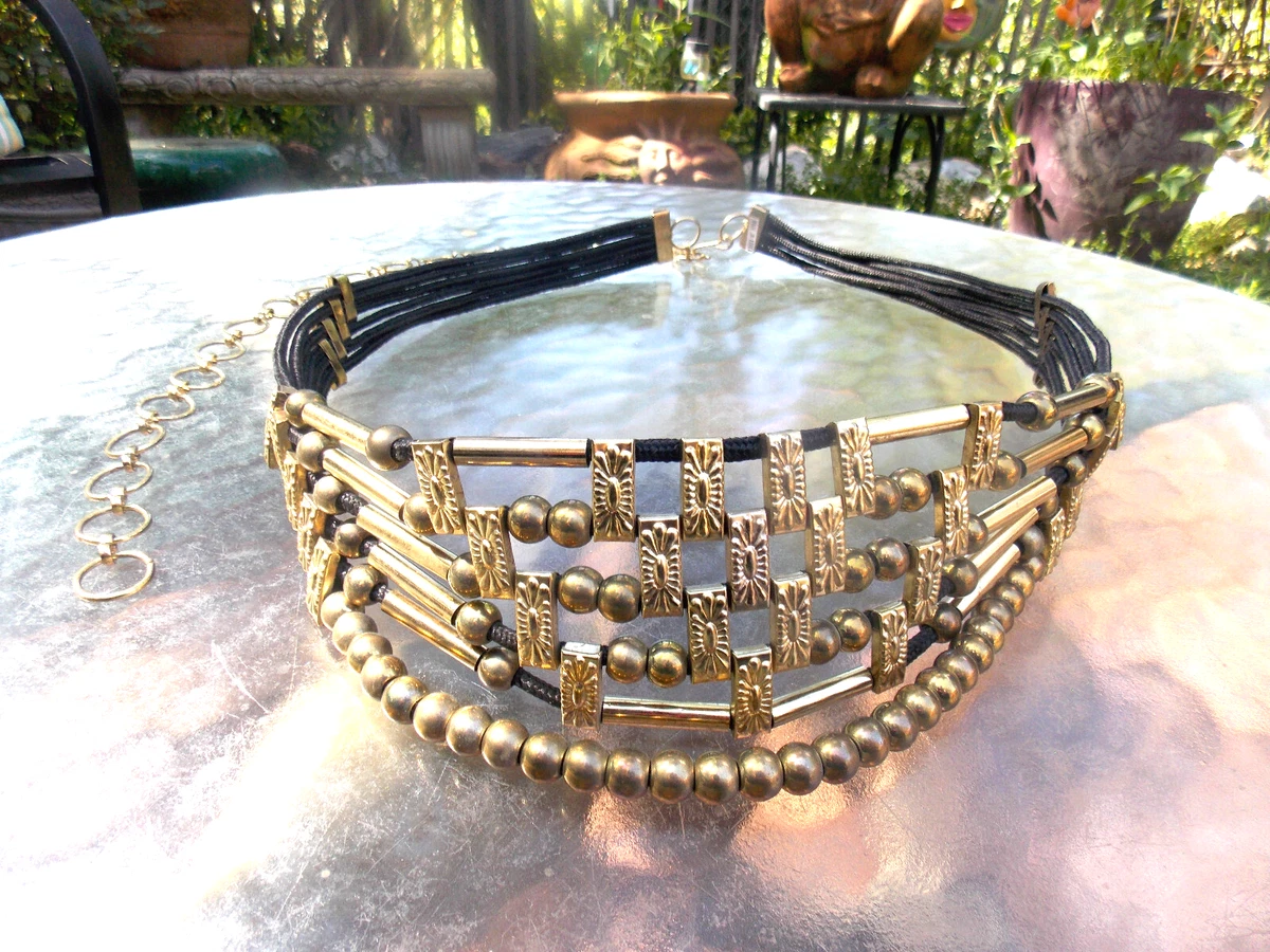 Vintage ivory braided gold medallion disc beaded rope belt/beaded woven chord Rope Stretch Belts for Women for sale | eBay main image 2